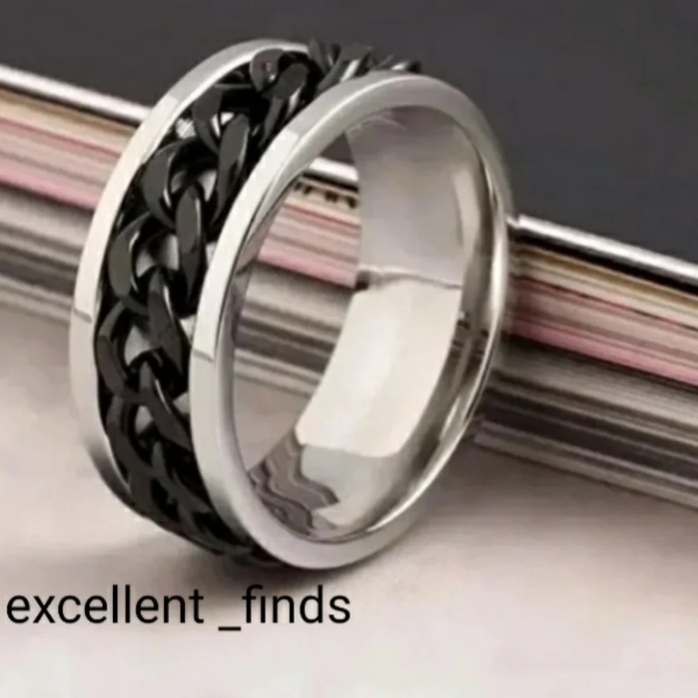 NEW Black and Silver Men's Stainless Steel Spinning Chain Link Ring